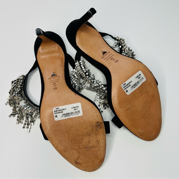 Schultz Heels w Rhinestone Sania Crystal Fringe Slide Sandal Size 8 Black Silver - Picture 5 of 8